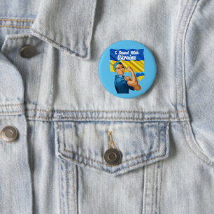 I Stand with Ukraine Vintage Rosie Flag Heart 2 Inch Round Button