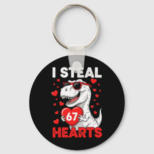 I Steal 67 Hearts Funny 67 Valentine Dinosaur Men  Keychain
