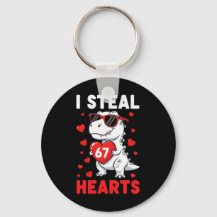 I Steal 67 Hearts Funny 67 Valentine Dinosaur Men  Keychain