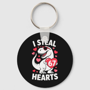 I Steal 67 Hearts Funny 67 Valentine Dinosaur Men  Keychain