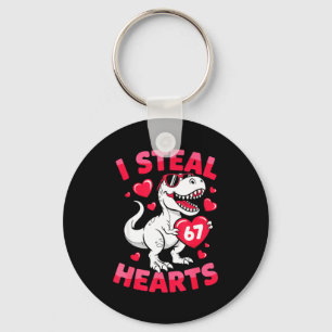I Steal 67 Hearts Funny 67 Valentine Dinosaur Men Keychain