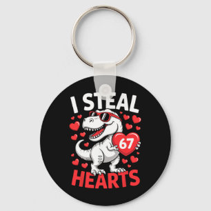 I Steal 67 Hearts Funny 67 Valentine Dinosaur Men  Keychain