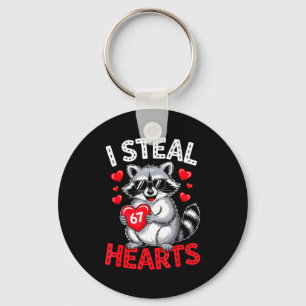 I Steal 67 Hearts Funny 67 Valentine Raccoon Men B Keychain