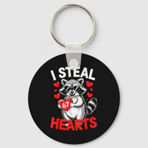 I Steal 67 Hearts Funny 67 Valentine Raccoon Men B Keychain