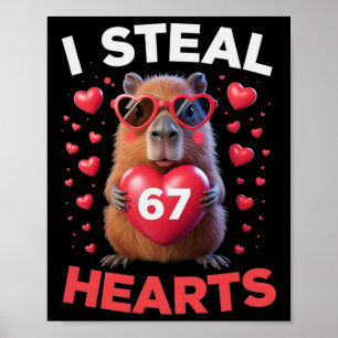 I Steal 67 Hearts Funny Capyra Valentine Birthday Poster
