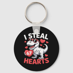 I Steal 67 Hearts Funny Dino Valentine Birthday  Keychain
