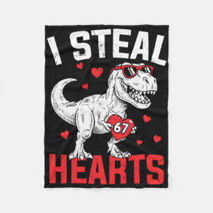 I Steal 67 Hearts Funny Six Seven Valentine Dinosa Fleece Blanket