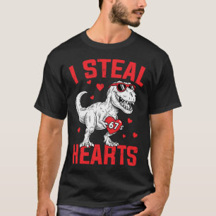 I Steal 67 Hearts Funny Six Seven Valentine Dinosa T-Shirt