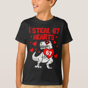 I Steal 67 Hearts Six Seven Valentine Dinosaur  T-Shirt