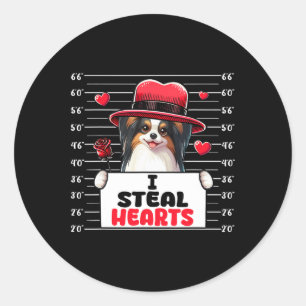 I Steal Cute Hearts Valentine's Day Papillon Dog O Classic Round Sticker