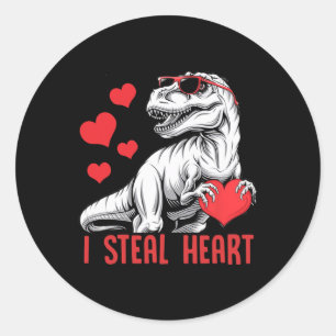I Steal Heart T-rex Dinosaur Valentine Kids Boys  Classic Round Sticker