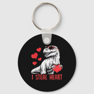 I Steal Heart T-rex Dinosaur Valentine Kids Boys Keychain