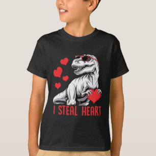I Steal Heart T-rex Dinosaur Valentine Kids Boys  T-Shirt
