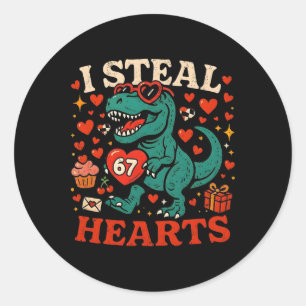 I Steal Hearts 67 Funny Valentine T-rex Dinosaur M Classic Round Sticker