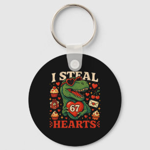 I Steal Hearts 67 Funny Valentine T-rex Dinosaur M Keychain
