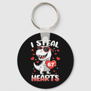 I Steal Hearts 67 Meme Funny Dinosaur Valentines D Keychain