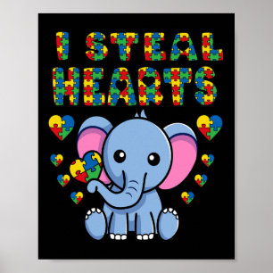 I Steal Hearts Autism Awareness Elephant Puzzle Pi Poster