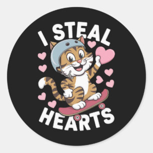 I Steal Hearts Cat Lovers Valentines Day Classic Round Sticker