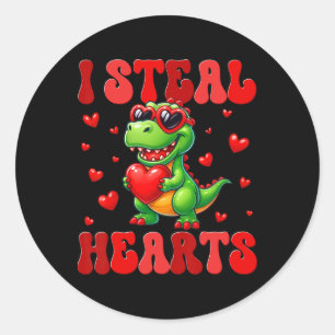 I Steal Hearts Cute Dinosaur Heart Valentine Toddl Classic Round Sticker