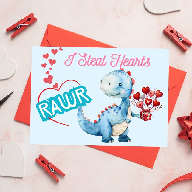 I Steal Hearts! Cute Dinosaur Valentine’s Day Card (Creator Uploaded)