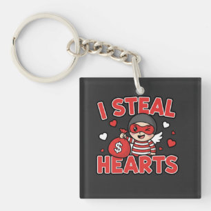 I Steal Hearts Cute Funny Valentine Cartoon Design Keychain