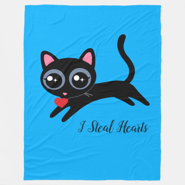 I Steal Hearts Cute Kitty Cat Gift Fleece Blanket (Front)