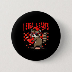 I Steal Hearts Design Raccoon Valentine Day Retro  2 Inch Round Button