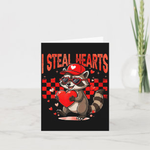 I Steal Hearts Design Raccoon Valentine Day Retro  Card