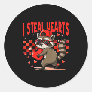I Steal Hearts Design Raccoon Valentine Day Retro Classic Round Sticker