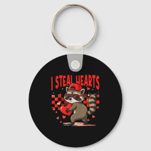 I Steal Hearts Design Raccoon Valentine Day Retro  Keychain