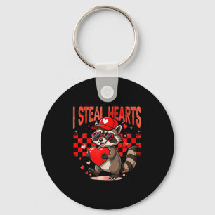 I Steal Hearts Design Raccoon Valentine Day Retro  Keychain
