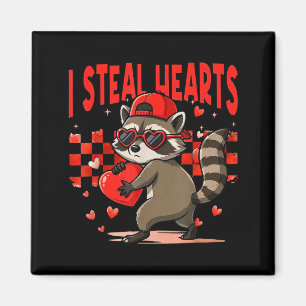 I Steal Hearts Design Raccoon Valentine Day Retro Magnet
