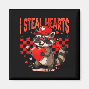 I Steal Hearts Design Raccoon Valentine Day Retro Magnet