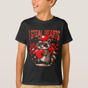I Steal Hearts Design Raccoon Valentine Day Retro  T-Shirt
