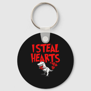 I Steal Hearts Dino T-rex Valentines Day Children  Keychain
