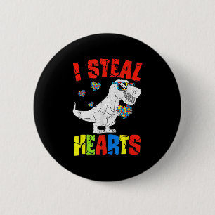 I Steal Hearts Dinosaur Autism Awareness Toddler B 2 Inch Round Button