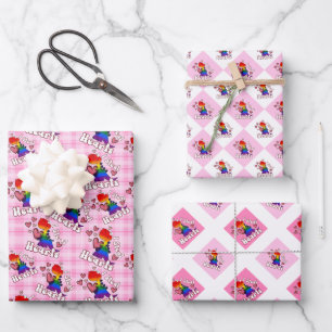 I Steal Hearts, Dinosaur in Rainbow Flag Colours Wrapping Paper Sheet