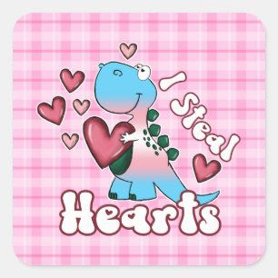 I Steal Hearts, Dinosaur in Transgender Flag Color Square Sticker