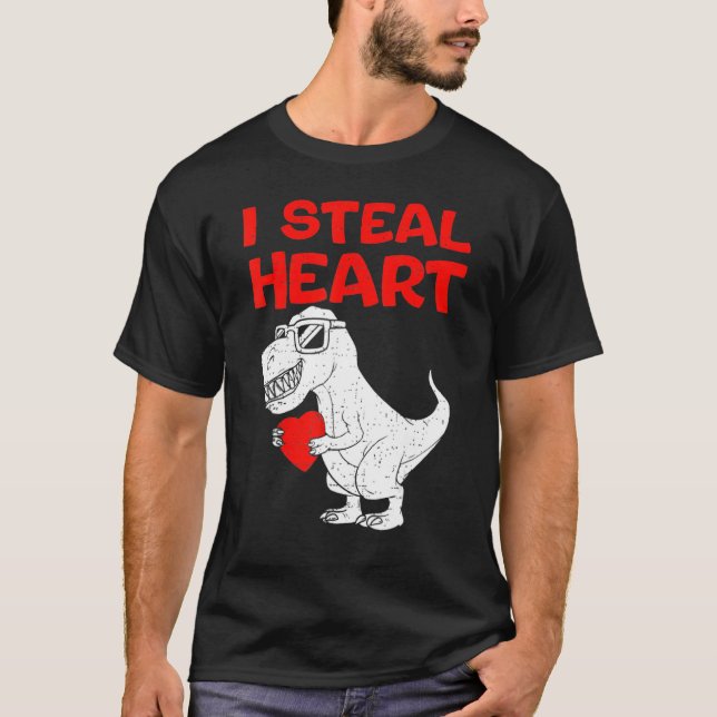 I Steal Hearts Dinosaur Rex Valentines Day Boys Ki T-Shirt (Front)
