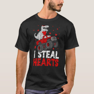 I Steal Hearts Dinosaur Riding Monster Truck Valen T-Shirt
