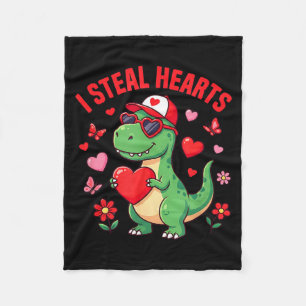 I Steal Hearts Dinosaur Trex Dino Love Valentines Fleece Blanket