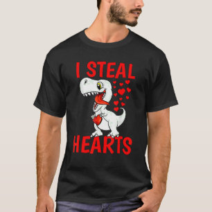 I Steal Hearts For Boys Valentines Day Kids Dinosa T-Shirt