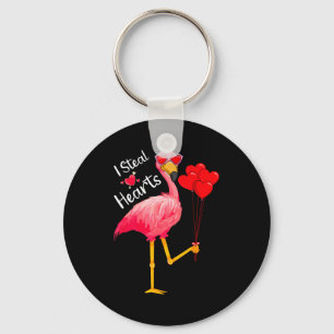 I Steal Hearts Funny Flamingo Lover Valentine's Da Keychain