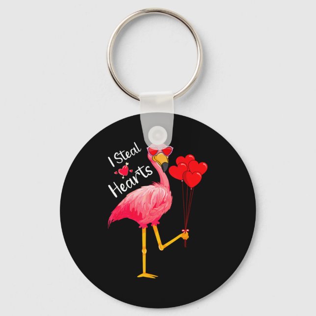I Steal Hearts Funny Flamingo Lover Valentine's Da Keychain (Front)