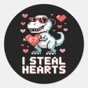 I Steal Hearts Funny T Rex Dinosaur Valentine  Classic Round Sticker
