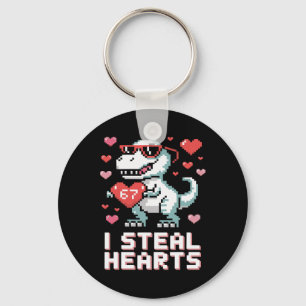 I Steal Hearts Funny T Rex Dinosaur Valentine  Keychain