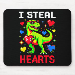 I Steal Hearts Pixel Dinosaur Gamer Valentine  Mouse Pad