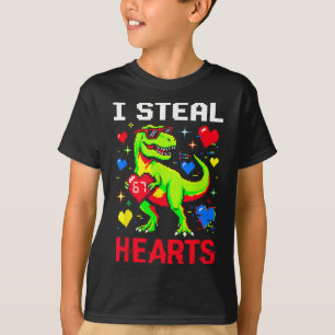I Steal Hearts Pixel Dinosaur Gamer Valentine  T-Shirt