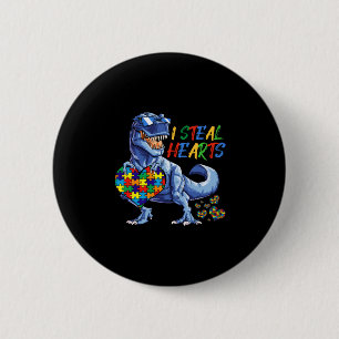 I Steal Hearts Puzzle Autism Awareness Dinosaurs 2 Inch Round Button