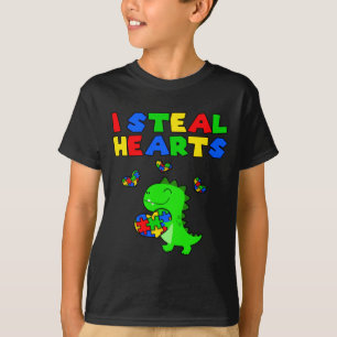 I Steal Hearts Puzzle Autism Awareness Month Rex D T-Shirt